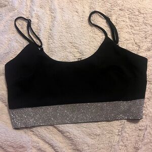 AKIRA Black Crop Top with Silver Rhinestone Trim